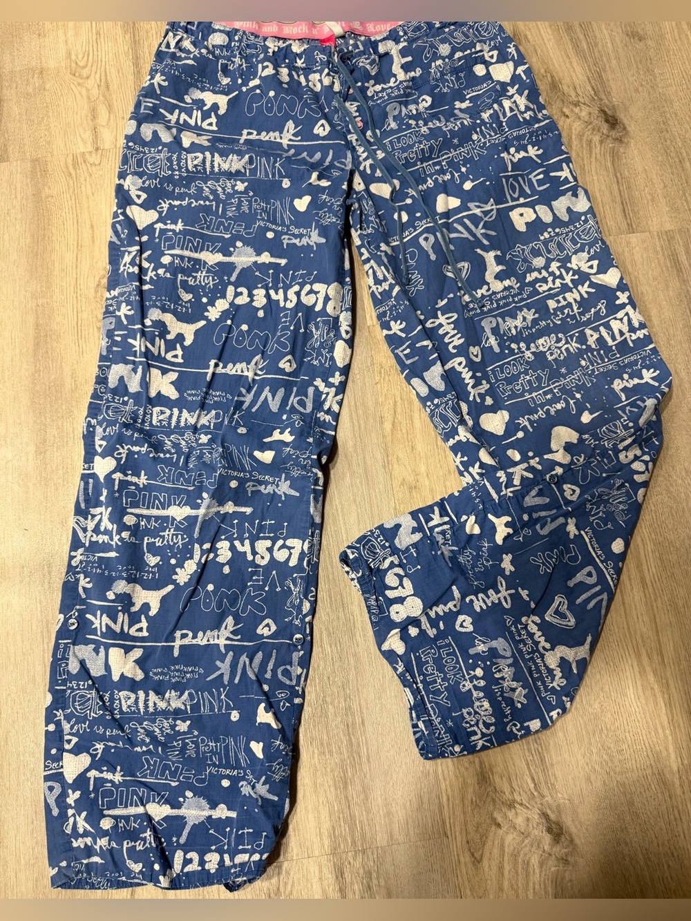 Victoria’s Secret Pink Y2K Blue Graffiti Snap Button Closure Adjustable Legs S